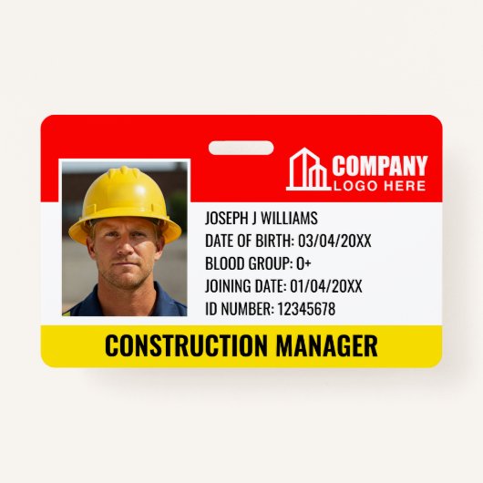 Bouwplaats ID Logo Barcode Rode Sjabloon Badge (Voorkant)