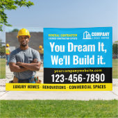 Bouwplaats Logo Foto Blauw Adverteren Spandoek (Buitenkant)