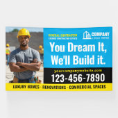 Bouwplaats Logo Foto Blauw Adverteren Spandoek (Horizontaal)