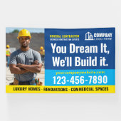 Bouwplaats Logo Foto Navy Blue Adverteren Spandoek (Horizontaal)