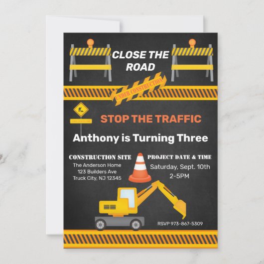 Bouwplaats Sluiten De Weg Kinderen Verjaardag Kaart (Voorkant)