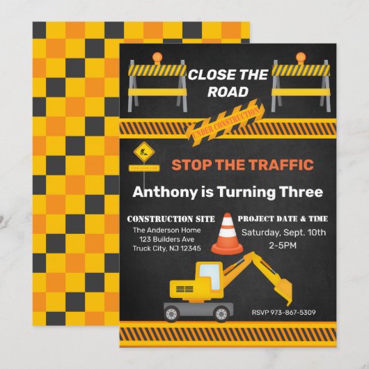 Bouwplaats Sluiten De Weg Kinderen Verjaardag Kaart (Voorkant / Achterkant)