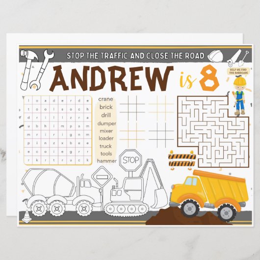 Bouwplacemat, kraanactiviteitsblad (Voorkant / Achterkant)