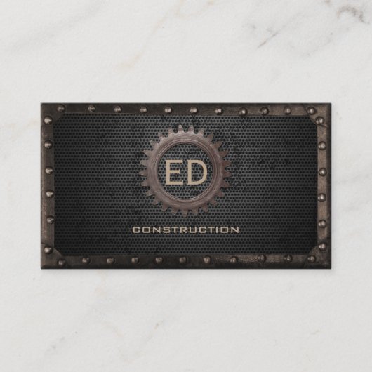 Bouwroestig monogram metaal visitekaartje (Voorkant)