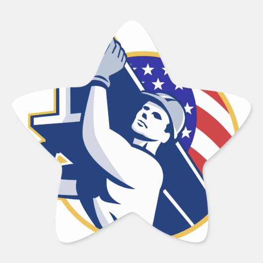 Bouwstaalarbeider I-Beam Amerikaanse Vlag Ster Sticker (Voorkant)