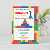 Bouwsteen 1st Birthday Party Colorful Bricks Kaart (Staand voorkant)