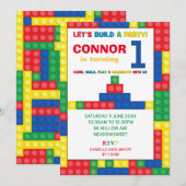 Bouwsteen 1st Birthday Party Colorful Bricks Kaart (Voorkant / Achterkant)