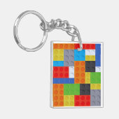 Bouwsteen baksteen blauw groen rood sinaasappel ge sleutelhanger (Voorkant Links)