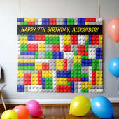 Bouwsteen bakstenen jongens verjaardagsfeestje ach wandkleed