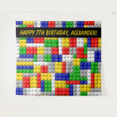 Bouwsteen bakstenen jongens verjaardagsfeestje ach wandkleed (Voorkant (horizontaal))