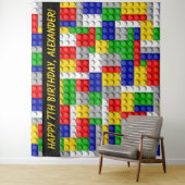 Bouwsteen bakstenen jongens verjaardagsfeestje ach wandkleed (In situ)