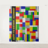 Bouwsteen bakstenen jongens verjaardagsfeestje ach wandkleed (Voorkant)