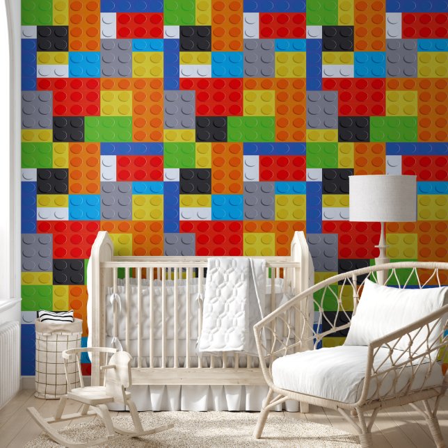 Bouwsteen blauw groen rood wit peel en stick behang (Kinderen)