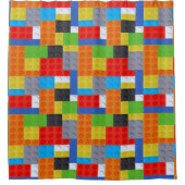 Bouwsteen rood blauw groen geel sinaasappel douchegordijn (Voorkant)