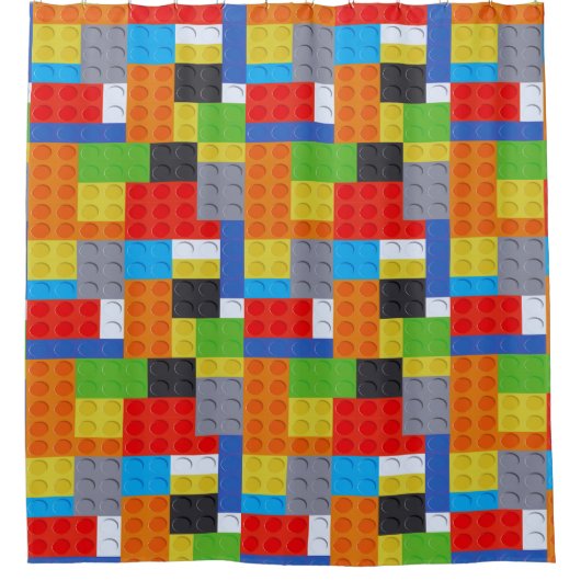 Bouwsteen rood blauw groen geel sinaasappel douchegordijn (Voorkant)