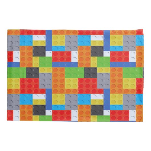 Bouwsteen rood blauw groen geel sinaasappel kussensloop (Achterkant)