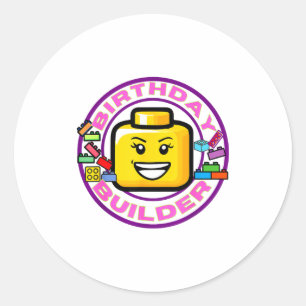 Bouwsteen Verjaardag Bouwer Blokken Bakstenen Figu Ronde Sticker