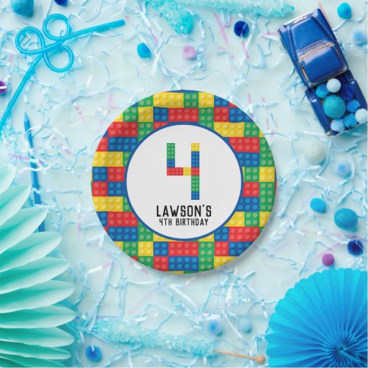 Bouwstenen 4e Verjaardagspapier Borden Papieren Bordje (Feest)