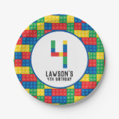 Bouwstenen 4e Verjaardagspapier Borden Papieren Bordje (Voorkant)