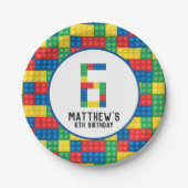 Bouwstenen 6e Verjaardagspapier Borden Papieren Bordje (Voorkant)