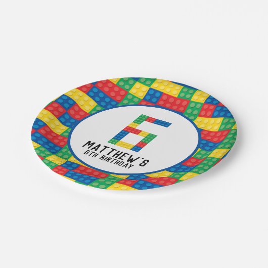 Bouwstenen 6e Verjaardagspapier Borden Papieren Bordje (Gekanteld)