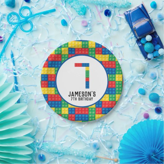 Bouwstenen 7e verjaardagspapier Borden Papieren Bordje (Feest)