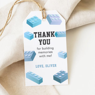 Bouwstenen Bedankt Label, Blauwe Bakstenen Favorie Cadeaulabel