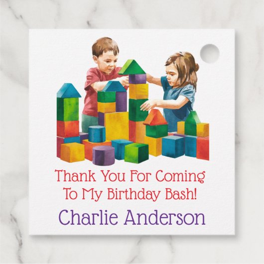 Bouwstenen bij de Birthday Bash Bedankjes Labels (Achterkant)