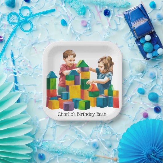 Bouwstenen bij de Birthday Bash Papieren Bordje (Feest)