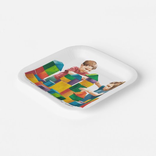 Bouwstenen bij de Birthday Bash Papieren Bordje (Gebogen)