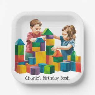 Bouwstenen bij de Birthday Bash Papieren Bordje