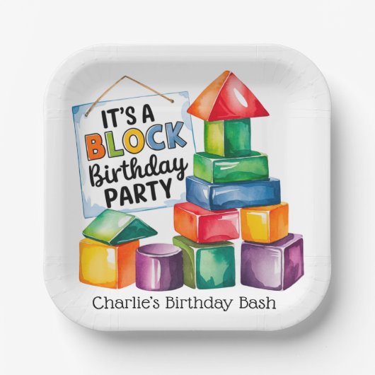 Bouwstenen bij de Birthday Bash Papieren Bordje (Voorkant)