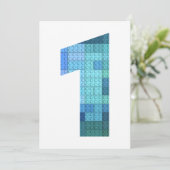Bouwstenen Blauw Nummer Eén Eerste Verjaardag Kaart (Staand voorkant)