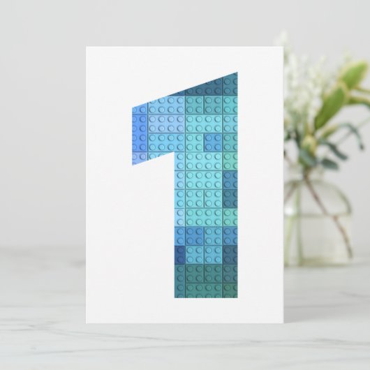 Bouwstenen Blauw Nummer Eén Eerste Verjaardag Kaart (Staand voorkant)