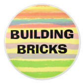 Bouwstenen blauw Sinaasappel groene strepen Keramische Knop (Voorkant)