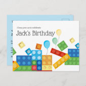 bouwstenen, blok, speelgoed steen uitnodiging briefkaart (Voorkant / Achterkant)