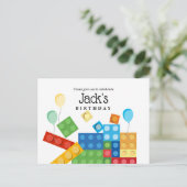 bouwstenen, blok, speelgoed steen uitnodiging briefkaart (Staand voorkant)