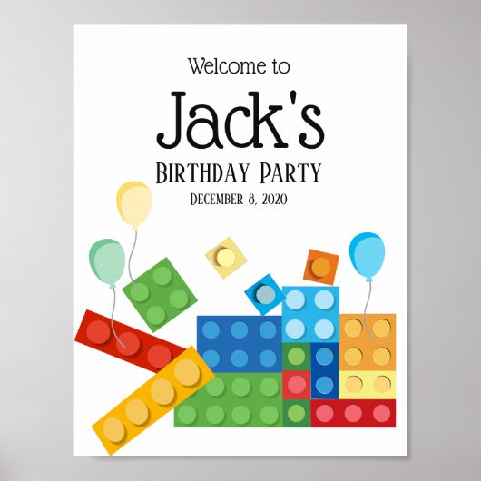 bouwstenen, blok, speelgoed steen welkomstbord poster (Voorkant)