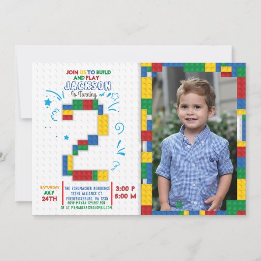 Bouwstenen Blokken 2 jaar uitnodiging (Voorkant)