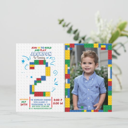 Bouwstenen Blokken 2 jaar uitnodiging (Staand voorkant)