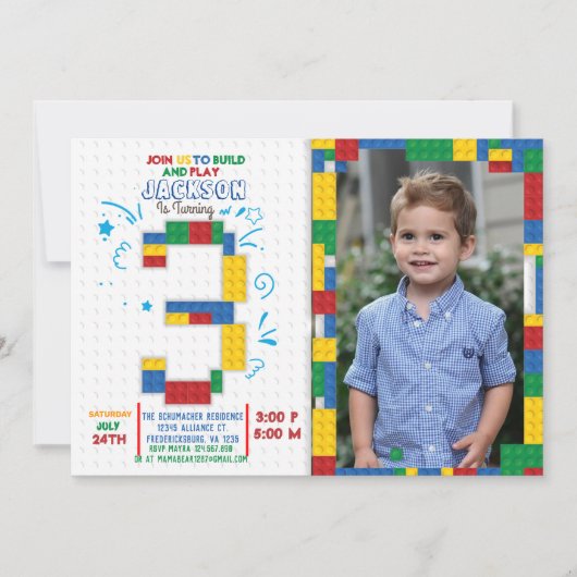 Bouwstenen Blokken 3 jaar uitnodiging (Voorkant)