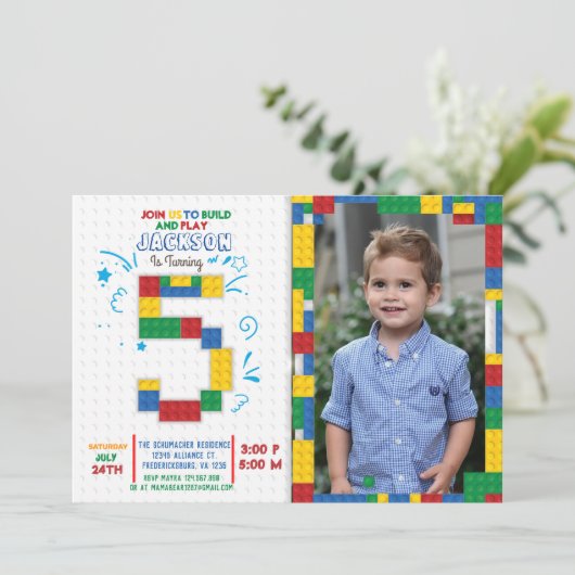 Bouwstenen Blokken 5 jaar Kaart (Staand voorkant)