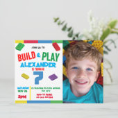 Bouwstenen Bricks Jongen 7e foto Verjaardag Kaart (Staand voorkant)