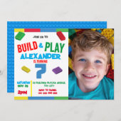 Bouwstenen Bricks Jongen 7e foto Verjaardag Kaart (Voorkant / Achterkant)