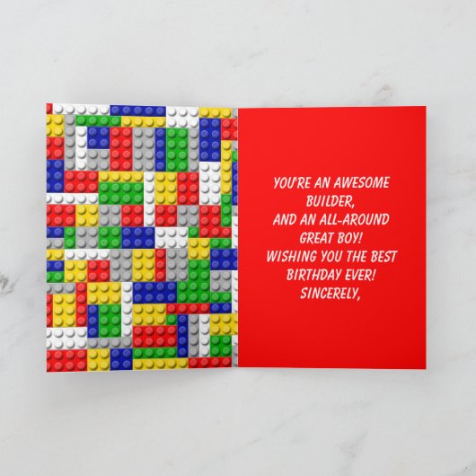 Bouwstenen Bricks Smart Boy's Verjaardag Kaart (Binnen)