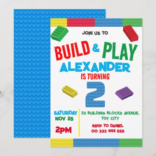 Bouwstenen Jongen 2e Verjaardag Speelgoed Kaart (Voorkant / Achterkant)