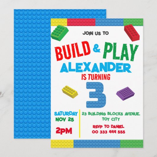 Bouwstenen Jongen 3e Verjaardag Speelgoed Kaart (Voorkant / Achterkant)