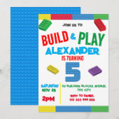 Bouwstenen Jongen 5e Verjaardag Speelgoed Kaart (Voorkant / Achterkant)