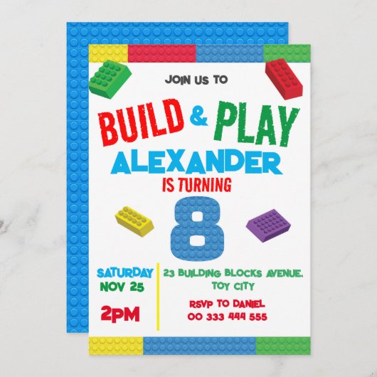 Bouwstenen Jongen 8e Verjaardag Speelgoed Kaart (Voorkant / Achterkant)
