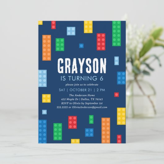 Bouwstenen Jongen Verjaardag Kaart (Staand voorkant)